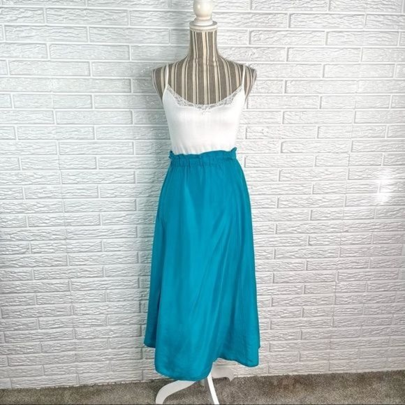 Vintage Dresses & Skirts - Vintage Deadstock Leslie Fay Sportswear Blue Silk Maxi Skirt with Pockets Sz 14